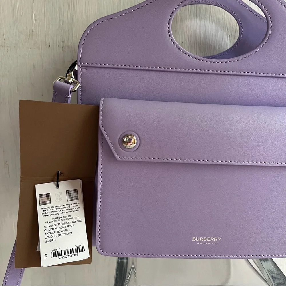 🔴SOLD🔴 BURBERRY Mini Leather Pocket Bag- Soft Violet - Picture 7 of 16